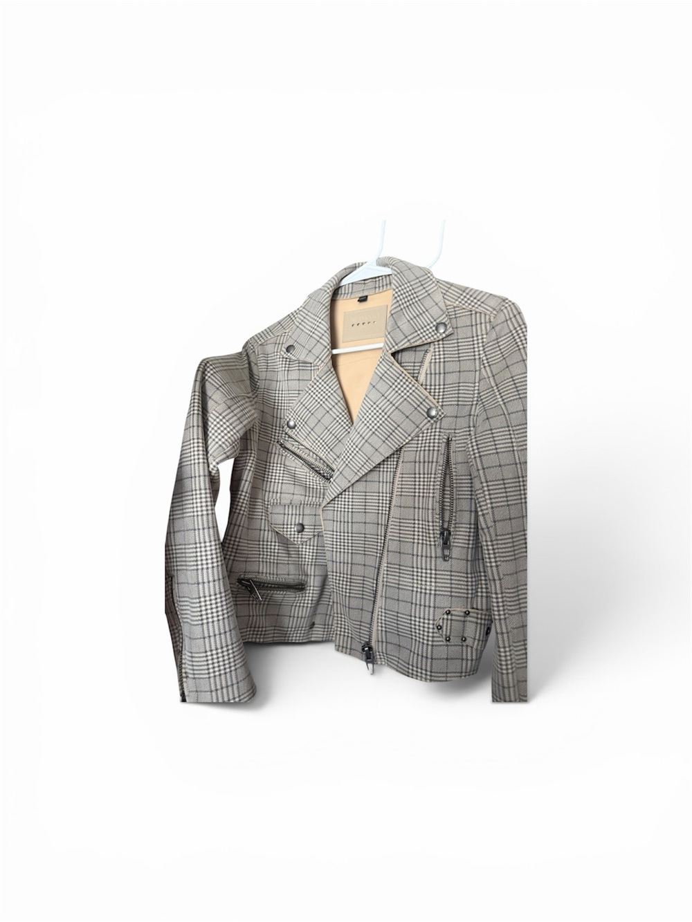 Blank NYC Gray Plaid Moto Blazer Jacket